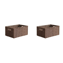 2X Woven Storage Basket Basket with Built-in Handle Paper Rope Basket Brown