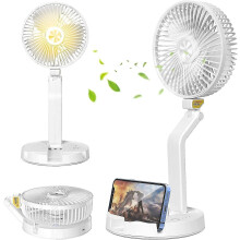 Prenosný skladací stolový ventilátor, 3 úrovne rýchlosti, 5W 300LM 3000K stolová lampa, 5200mAh 18650 batéria, výdrž 4-12 hodín