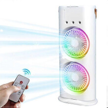 Quiet Tower Fan with Dual Fans, 3 Speeds, Humidifier, Colorful Lights, Remote Control, USB Powered Oscillating Cooling Fan