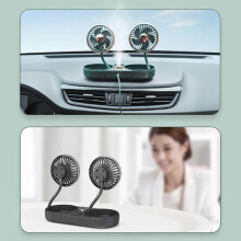 2 in 1 Double-head USB Car Fan Humidifier, 3 Speed, 360 Rotatable, 23x20x10cm, for Car Truck Vehicle Back Seat