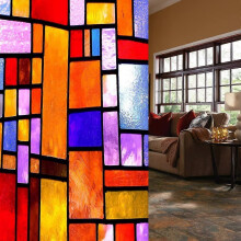 Privacy Window Film 45x100cm, PVC Opaque Stained Glass Sticker, Blocks 96% UV Rays, Static Adhesive Free Privacy Protection for Home Glass