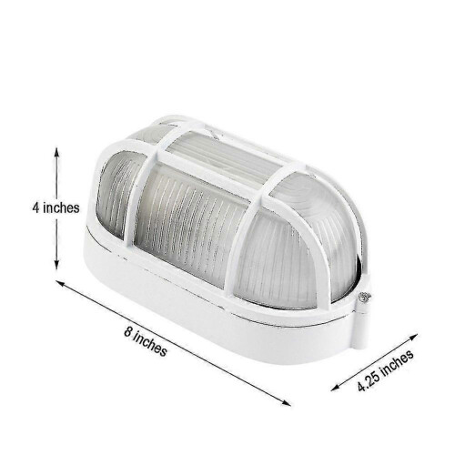Oval Bulkhead Lamp, IP54 Vandal Resistant, Aluminium Base Glass Diffuser, Wire Guard, E27 60W, White 1