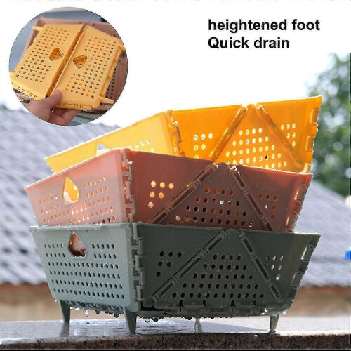 Folding PP Drain Storage Basket, 360 Degree Hollow Drainage, Space-saving, For Kitchen Fruit Vegetable Draining Storage 1
