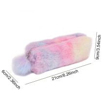 Astuccio in peluche, 21 x 9 x 6 cm, colore arcobaleno, morbido astuccio portaoggetti in peluche per la scuola e l'uso quotidiano.