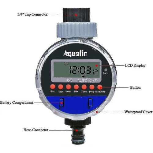 Programmateur d'arrosage automatique, 8 programmes, vanne à bille, compatible avec robinet de 19 mm (3/4 pouce), pression de service de 0 à 8 bars 1