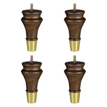 Pieds de meubles en bois, lot de 4, 13 cm, de rechange pour table basse, fauteuil ou relax, style vintage avec embouts dorés