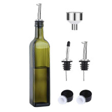 Glass Olive Oil Bottle, 500ml Green Glass Olive Oil Dispenser Set with Pourer, Funnel, Caps, Nozzles