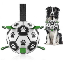 Ballon de football pour chien avec poignées, jouet à tirer interactif pour jouer dans l'eau, pompe et adaptateur inclus.
