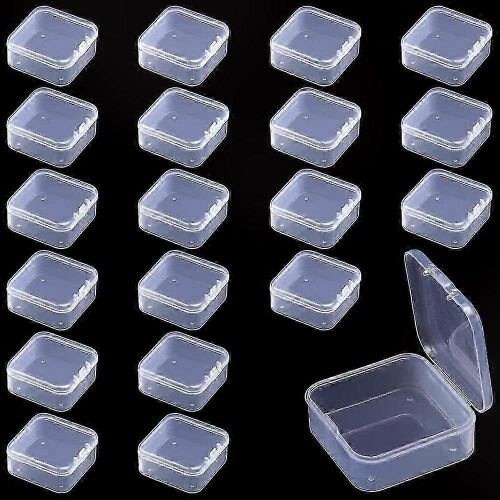 Small Clear Plastic Boxes with Square Hinged Lid, 20 Pack Mini Clear Plastic Containers for Beads Jewelry Pills Small Items
