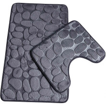 Set of 2 Non-Slip Bath Mats, U-Shaped Contour Toilet Mat, Polyester PVC Bottom, Machine Washable, Gray, Absorbent Bathroom Floor Mats