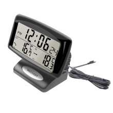 Termómetro electrónico para coche, indicador temperatura interior y exterior, alarma antihielo, formato 12/24 horas seleccionable