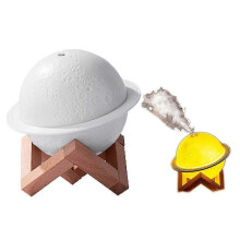 Planet Humidifier with Night Light, 3 Lighting Modes, 2000mAh Battery, 200ml Tank, Wood Bracket