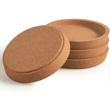Cork Coasters 4 Inch Extra Thick Natural Wood Reusable Absorbent Stackable Pack of 4 with Rising Rim