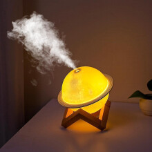 Saturn Humidifier, 220ML 8W DC5V USB Mini Air Humidifier with Wooden Base Night Light Aroma Diffuser for Home Bedroom