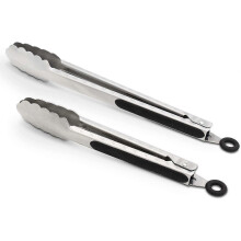 Stainless Steel Kitchen Cooking Tongs Set of 2, 9 and 12 Inch, Insulated Non-Slip with Locking Clip