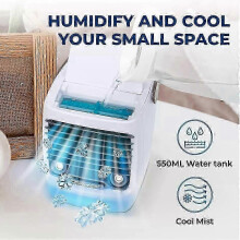 Portable Evaporative Air Cooler, 3 Wind Speeds, USB Charging, Built-in Battery, with LED Light, Humidifier Function, for Office Home Outdoor