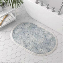 Printed Bathroom Rug Mat, Ultra Soft Water Absorbent, Non-Slip Machine Washable, Oval Plush Carpet, Leaf Pattern