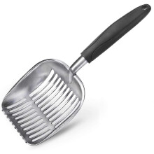 Katzenstreuschaufel aus Aluminiumlegierung, tiefes Sieb, gezahnte Kante, ergonomischer langer Griff, 14 x 5 x 2 Zoll