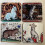 Round Wooden Cat Coasters, 4 Pack Medieval Cat Pattern, for Drinks and Table Decor, As Shown 1