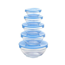 Glass Bowls with Lids, 5pcs Set, Heat Resistant Borosilicate Glass, Microwave Oven Safe, Skyblue, for Kitchen Food Storage