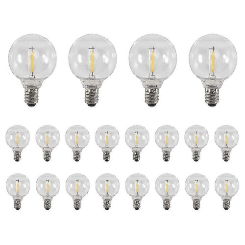 20 Pcs G40 LED Replacement Light Bulbs, E12 Screw Base, Shatterproof Plastic Clear Globe Bulbs compatible with Solar String Lights, 3Volt