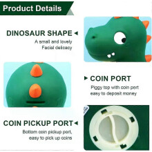 Salvadanaio a forma di dinosauro, infrangibile, in PVC sicuro, con tappo inferiore per estrazione monete, decorazione per cameretta bambini