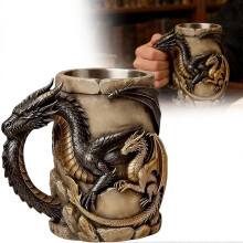 Caneca Colecionadora de Dois Dragões, Aço Inoxidável 304, Copo Gótico, Compatível com Máquina de Lavar Louça