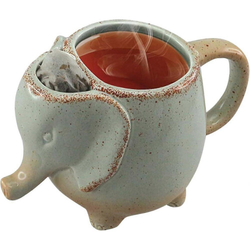 Ceramic Elephant Tea Mug 15oz Green 5.5"W x 5"H