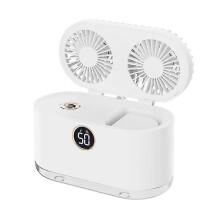 Portable Rechargeable Table Cooling Water Spray Humidifier Fan, Double Blades Grid Design, 90 Degree Adjustable Angle, Strong Natural Wind