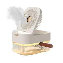 Portable Fan Humidifier, 3 Wind Speed 2.5L USB Desktop Fan With Night Light, 1-6H Timing Remote Control, White