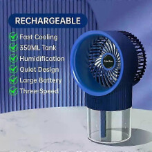 Portable Mist Air Conditioner Fan, 2400mAh Rechargeable USB, 350ml Tank, Humidification, Three-Speed, Colorful Night Light