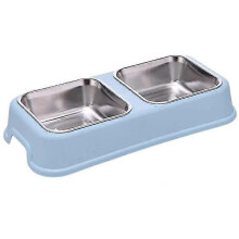 Tigela Dupla para Cães e Gatos em Aço Inoxidável, Base Antiderrapante Removível, Vermelha, 23,9x14x5cm