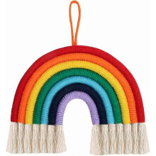 Käsintehty sateenkaari-makramee-seinävaate, 25 * 28 cm, monivärinen puuvillapunottu nauha, lastenhuoneeseen, kotiin, juhlakoristeeseen