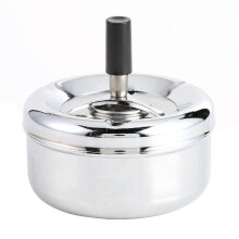 Spinning Ashtray with Lid, Stainless Steel, Sealing Odor Control, Silver, 11.5*9cm, for Home and Office Use