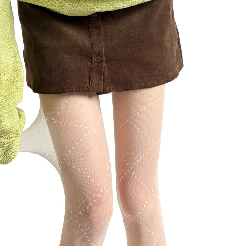 Damen-Strumpfhose mit Muster, Netzstrümpfe,-Milchweiß