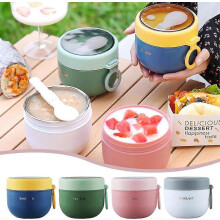 Garrafa Térmica para Almoço 600ml, Rosa Aço Inoxidável com Colher, Vedada Anti-fuga, Portátil para Escritório Escola ao Ar Livre