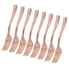 Mini forchette da frutta monouso, confezione da 24, in materiale PS, oro rosa, 9,8 cm, ideali per feste, catering, casa e servizio di assaggi.