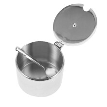 Stainless Steel Sugar Canister with Lid and Spoon, 9.5x9.5x8cm Silver Portable Condiment Container for Sugar Salt Pepper Storage