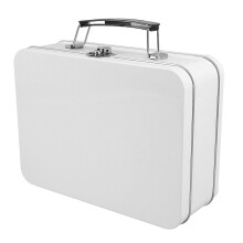 Lata de Almoço Retro em Lata Estilo Mala Fecho Seguro 20,5x15x7,5cm Branca para Piquenique Caminhada Escola Acampamento