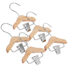 5er-Pack Babykleiderbügel aus Holz, hellbraun, Massivholz mit Hosenclips aus Edelstahl, platzsparend für den Kinderzimmerschrank