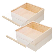 Storage Boxes, 2 Pack Beige Wooden Acrylic Storage Boxes with Sliding Lid, 4.72x4.72x3.14in