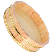 Wooden Sushi Rice Mixing Tub, 26cm Traditional Japanese Hangiri Bowl, Wood Sushi Rice Bucket with Gold Trim