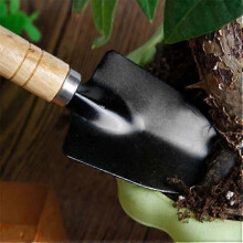 Juego de 3 miniherramientas de jardinería, de acero inoxidable con mango de madera: pala, rastrillo y azada para macetas.