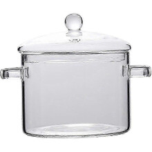 Heat-resistant Borosilicate Glass Cooking Pot with Lid, 1.9L, Food-grade, Microwave and Dishwasher Safe