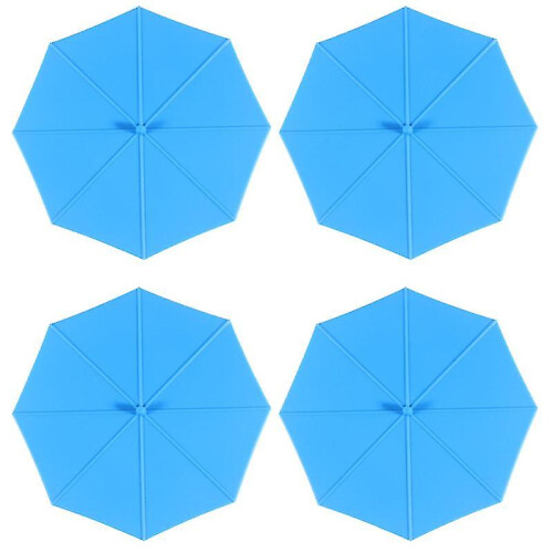 Silicone Cup Lids with Umbrella Decoration, 4-Pack, Blue, 11.5cm