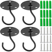 4 Pack Ceiling and Wall Hooks, Black Steel, 50 lbs Weight Capacity, Rust Resistant, for Plants Lanterns Birdhouses Indoor Outdoor Use