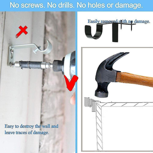 Curtain Rod Brackets 4pcs Set Black Metal Single Hook Wall Mounted 1