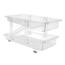 Organizador de latas de refresco 2 niveles, expandible con mecanismo de rodadura automático, plástico transparente para refrigerador despensa