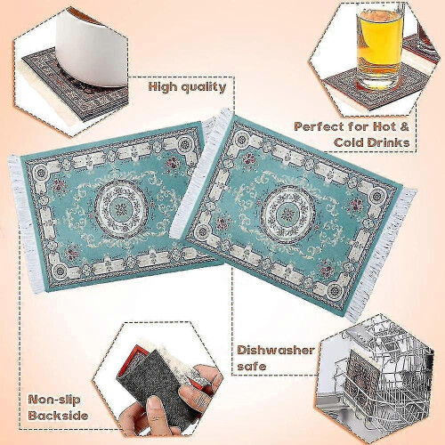 Tischuntersetzer-Set, 4er-Set, orientalisches Design, Stoff-Getränkematten mit Fransen