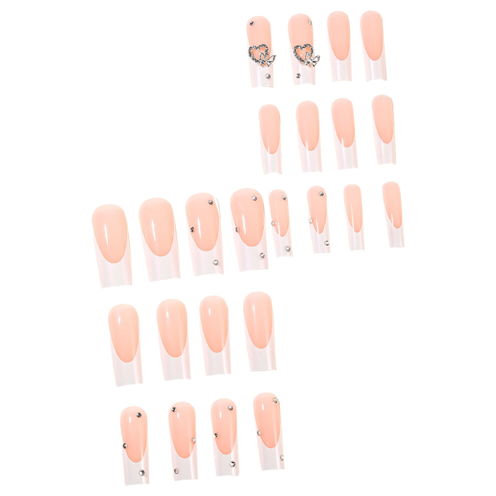 Zhouq-Outdoors French Tip Glossy Press-On Nails, Reusable & Long-Lasting